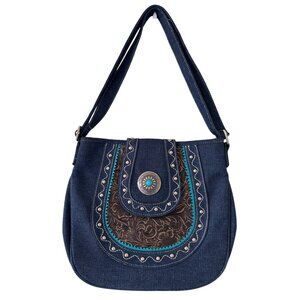 Canyon Sky Womens Denim Crossbody Bag With Turquoise Embellishment